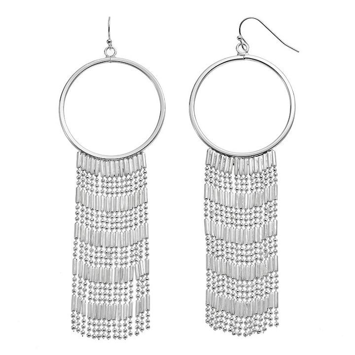Jennifer Lopez Fringe Nickel Free Drop Hoop Earrings, Women's, Silver