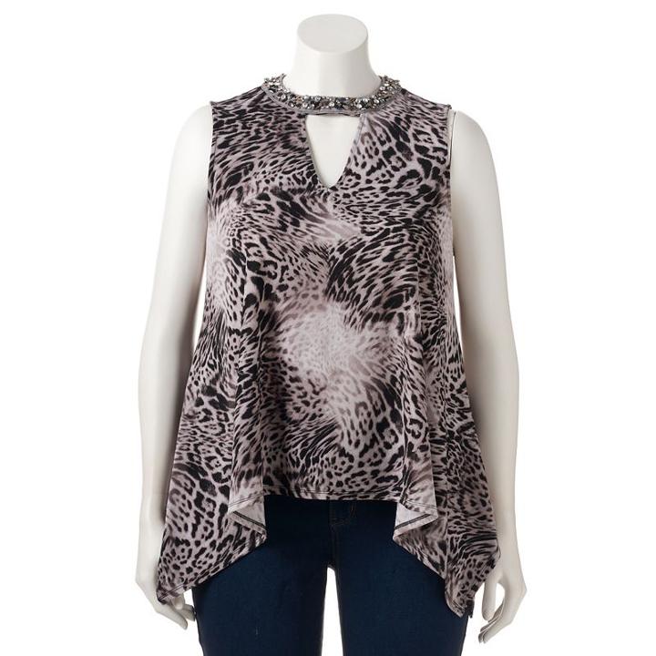 Plus Size Jennifer Lopez Embellished Shark-bite Tank, Women's, Size: 1xl, Silver