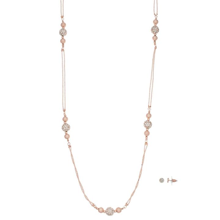 Simulated Crystal & Bead Long Necklace & Earring Set, Women's, Pink