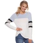 Juniors' Miss Chievous Varsity Striped Twist-front Colorblock Top, Teens, Size: Xs, White Blue Combo
