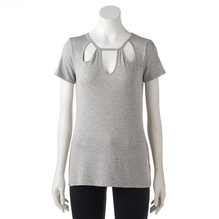 Women's Jennifer Lopez Solid Cutout Tee, Size: Xl, Grey Other