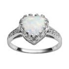 Sterling Silver Lab-created Opal And Lab-created White Sapphire Heart Crown Ring, Women's, Size: 7