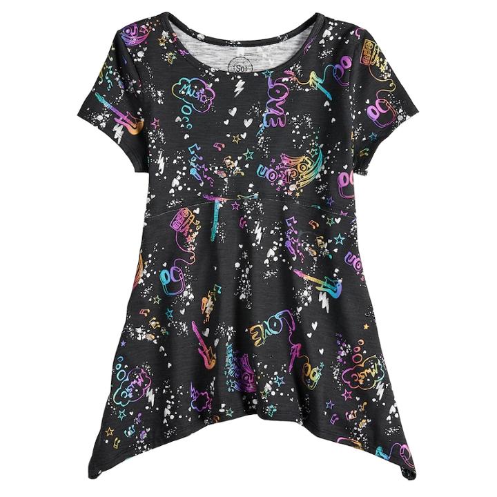 Girls 7-16 So&reg; Shark-bite Hem Tee, Size: 12, Black