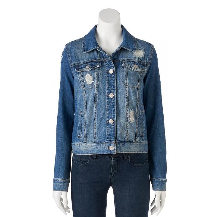 Juniors' Mudd&reg; Ripped Jean Jacket, Teens, Size: Medium, Med Blue