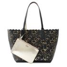 Chaps Alivia Laser-cut Reversible Tote Bag With Pouch, Women's, Black