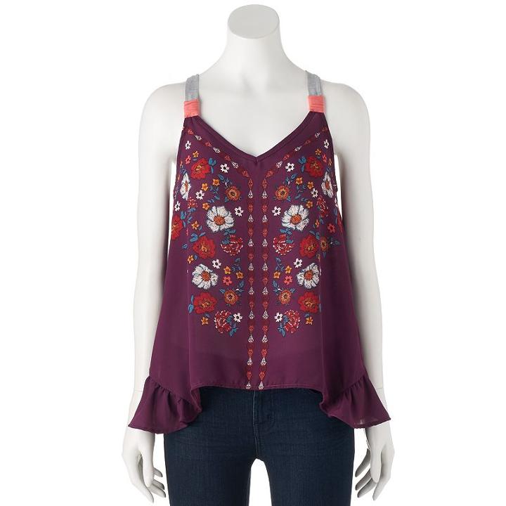 Juniors' Rewind Woven Front Swing Tank, Teens, Size: Large, Purple