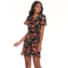 Women's Sharagano Floral Ruffle Faux-wrap Dress, Size: 6, Black