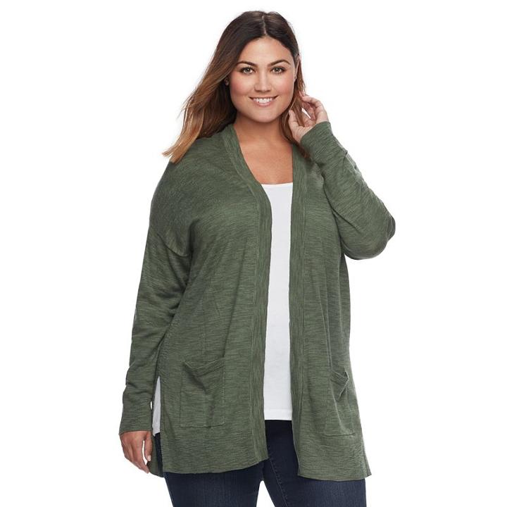 Plus Size Sonoma Goods For Life&trade; Open-font Cardigan, Women's, Size: 1xl, Green