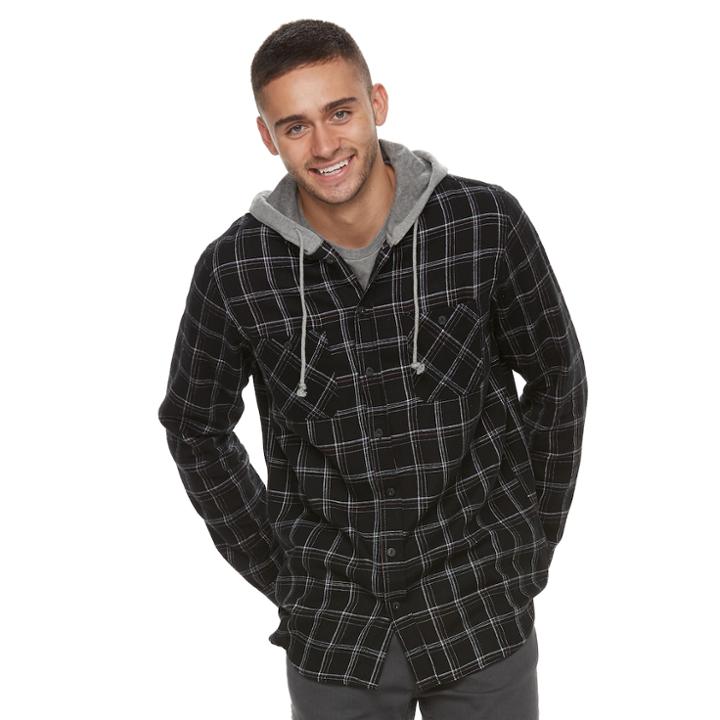 Men's Unionbay Parker Flannel Hoodie, Size: Large, Black
