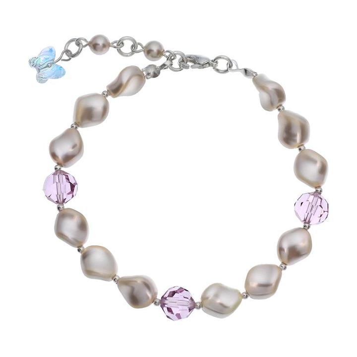 Crystal Avenue Silver-plated Simulated Pearl And Crystal Bracelet - Made With Swarovski Crystals, Women's, Size: 7, Purple