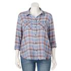 Juniors' Plus Size Mudd&reg; Shirttail Plaid Shirt, Girl's, Size: 2xl, Dark Blue