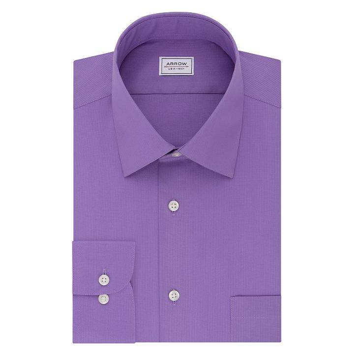 Men's Arrow Athletic-fit Solid Wrinkle-free Spread-collar Dress Shirt, Size: Xl-34/35, Brt Purple