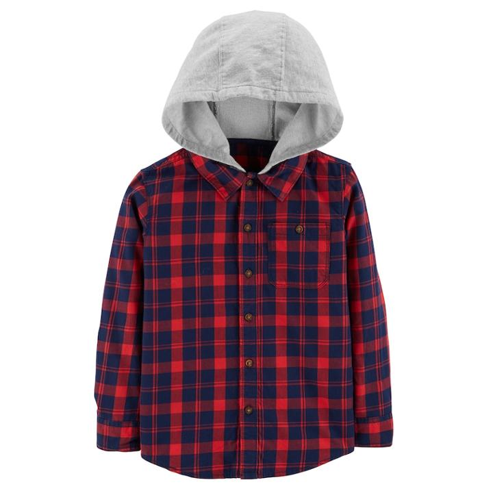 Boys 4-12 Carter's Hooded Button Down Flannel Shirt, Size: 4/5, Red Plaid