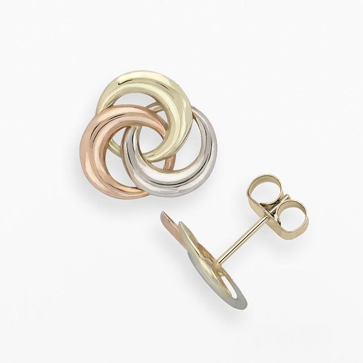 Everlasting Gold 10k Gold Tri-tone Interlocking Circle Stud Earrings, Women's, Yellow