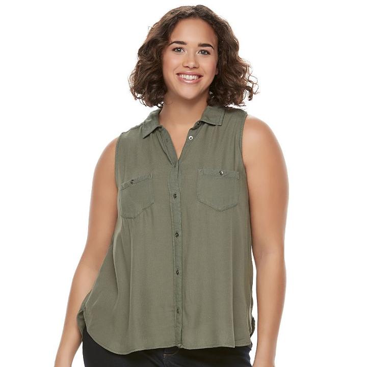 Juniors' Plus Size Mudd&reg; Embroidered Sleeveless Blouse, Girl's, Size: 3xl, Lt Green