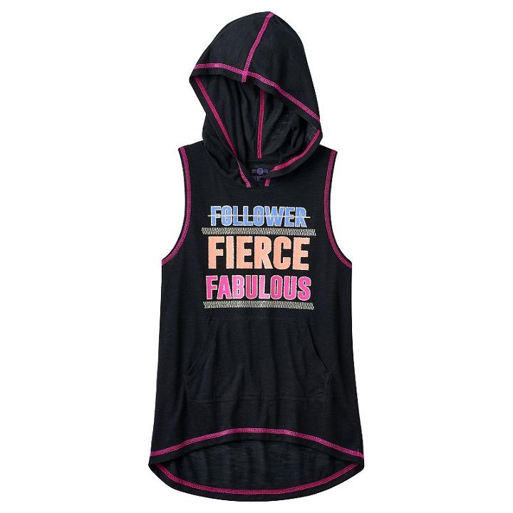 Girls 7-16 So&reg; Pocket Graphic Sleeveless Hoodie, Girl's, Size: 7-8, Black