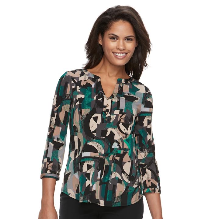 Women's Dana Buchman Knit Henley Top, Size: Large, Med Green