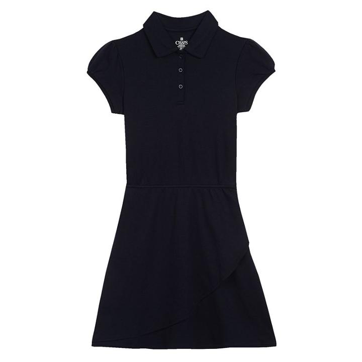 Girls 7-16 Chaps Short Sleeve Polo Dress, Size: 7, Blue (navy)
