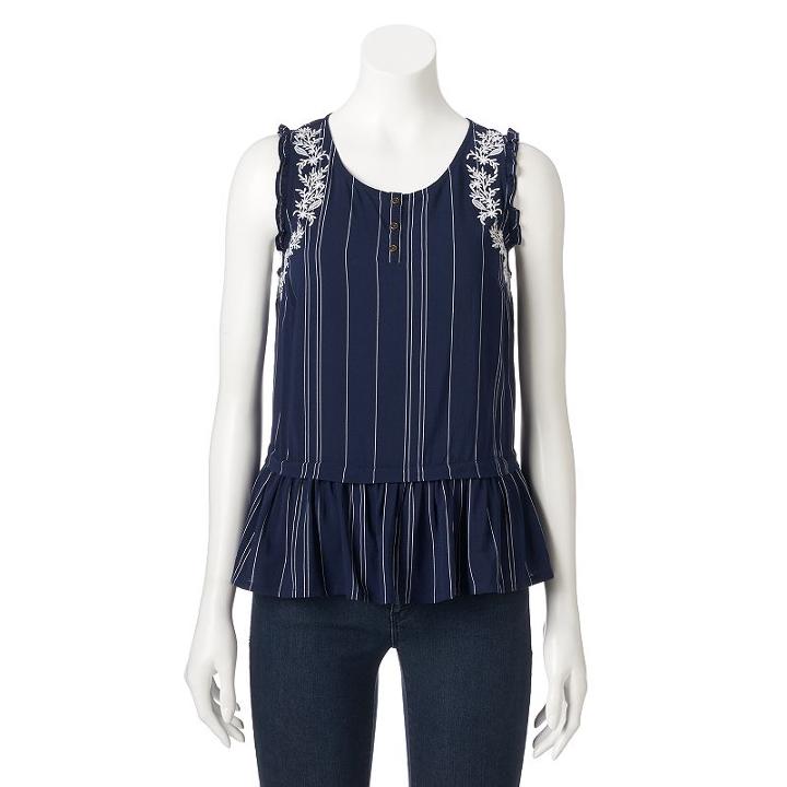 Women's Lc Lauren Conrad Striped Peplum Tank, Size: Small, Blue