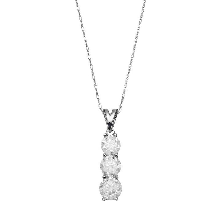 1 Carat T.w. Diamond 10k Gold 3-stone Pendant Necklace, Women's