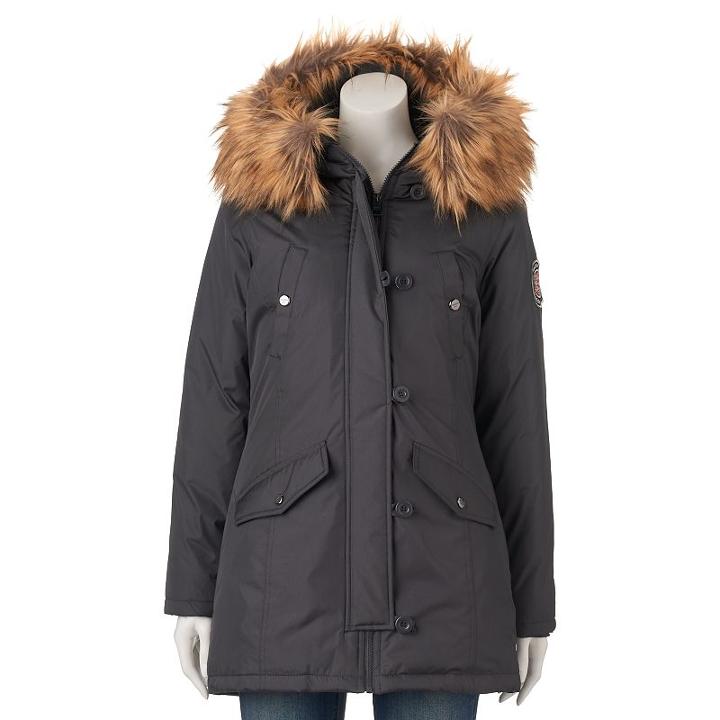 Juniors' Madden Girl Faux-fur Hooded Midi Jacket, Size: Xl, Med Grey
