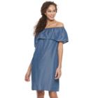 Women's Apt. 9&reg; Chambray Off-the-shoulder Shift Dress, Size: Medium, Dark Blue