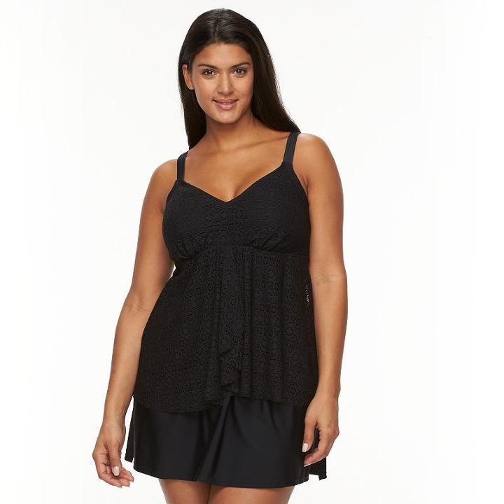 Plus Size Croft & Barrow&reg; Tummy Slimmer D-cup Crochet Tankini Top, Women's, Size: 16 W, Black