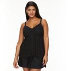 Plus Size Croft & Barrow&reg; Tummy Slimmer D-cup Crochet Tankini Top, Women's, Size: 16 W, Black