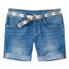 Girls 7-16 Mudd&reg; Belted Medium Wash Midi Jean Shorts, Girl's, Size: 10, Blue (navy)