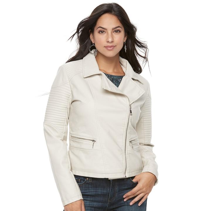 Women's Apt. 9&reg; Textured Faux-leather Moto Jacket, Size: Regular, Med Blue