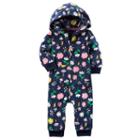 Baby Girl Carter's Floral Hooded Microfleece Coverall, Size: Newborn, Blue