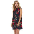 Women's Nina Leonard Floral Shirt Dress, Size: Xl, Blue (navy)