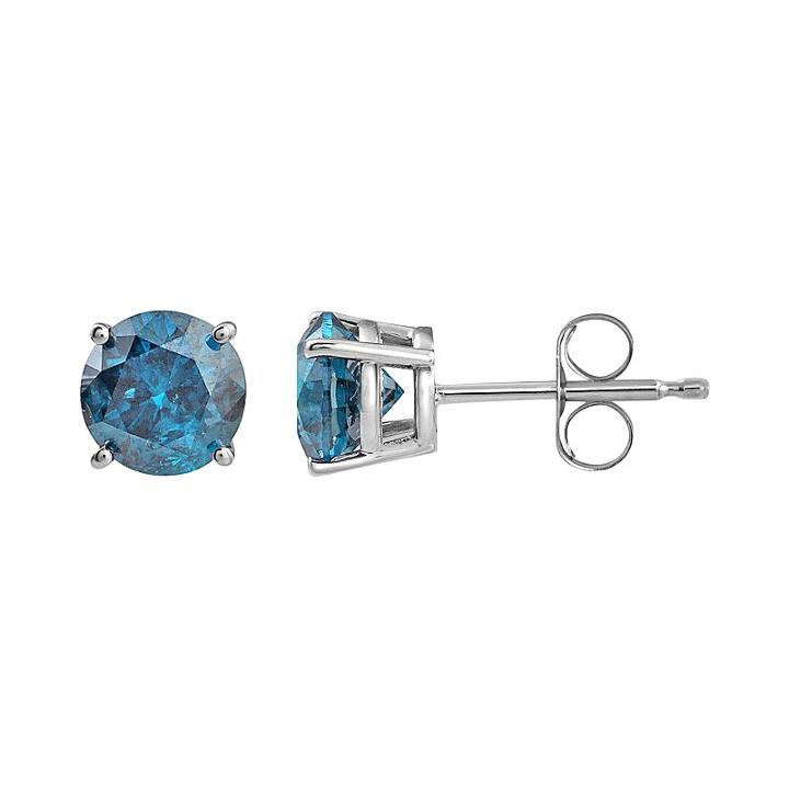 10k White Gold 1 1/2 Carat T.w. Blue Diamond Stud Earrings, Women's