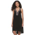 Juniors' Almost Famous Embroidered Notch Neck Dress, Girl's, Size: Medium, Black