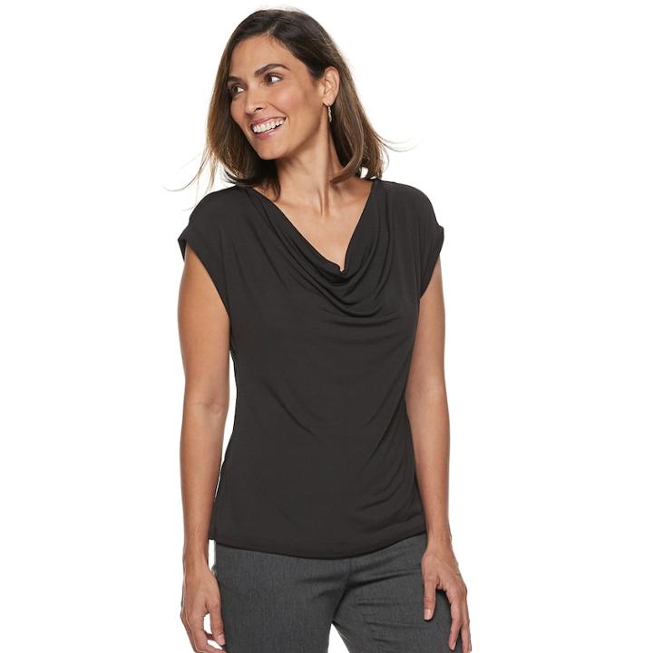 Women's Dana Buchman Travel Anywhere Print Cowlneck Top, Size: Xxl, Black