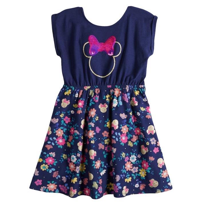 Disney's Minnie Mouse Girls 4-7 Floral Bow Back Dress By Jumping Beans&reg;, Size: 6, Blue (navy)
