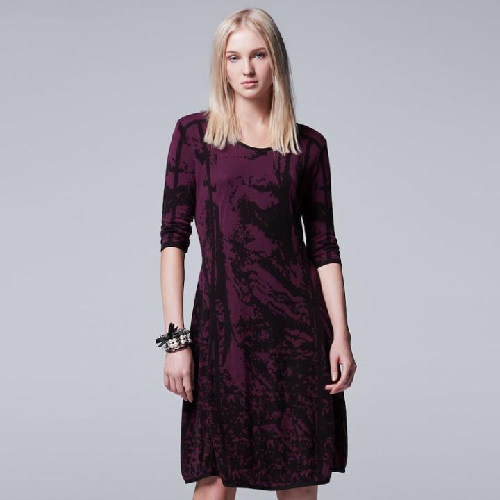Women's Simply Vera Vera Wang Print Sweaterdress, Size: Large, Drk Purple