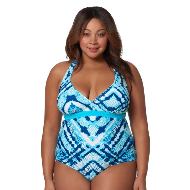 Plus Size Pink Envelope Macram One-piece Swimsuit, Women's, Size: 1xl, Med Green