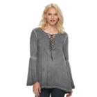 Women's Rock & Republic&reg; Lace-up Top, Size: Xs, Grey (charcoal)