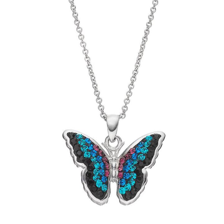 Crystal Butterfly Pendant Necklace, Women's, Blue