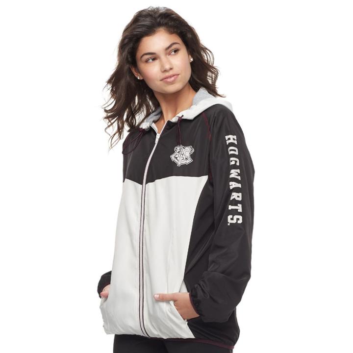 Juniors' Harry Potter Hogwarts Hooded Windbreaker Jacket, Teens, Size: Medium, Black