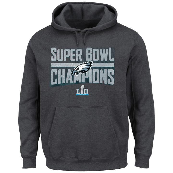Men's Philadelphia Eagles Super Bowl Lii Champions Sudden Impact Hoodie, Size: Large, Dark Grey