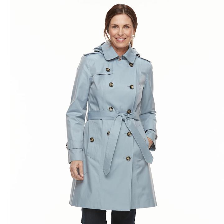 Women's Tower By London Fog Hooded Trench Coat, Size: Medium, Light Blue