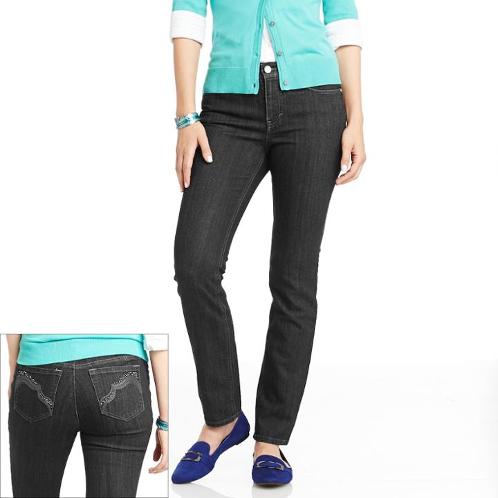 Gloria Vanderbilt Lina Embellished Curvy Fit Slim Jeans - Women's, Size: 10 Avg/reg, Black