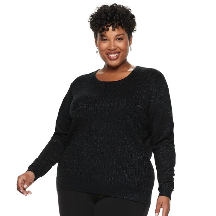 Plus Size Napa Valley Sparkly Cable-knit Sweater, Women's, Size: 2xl, Blue (navy)