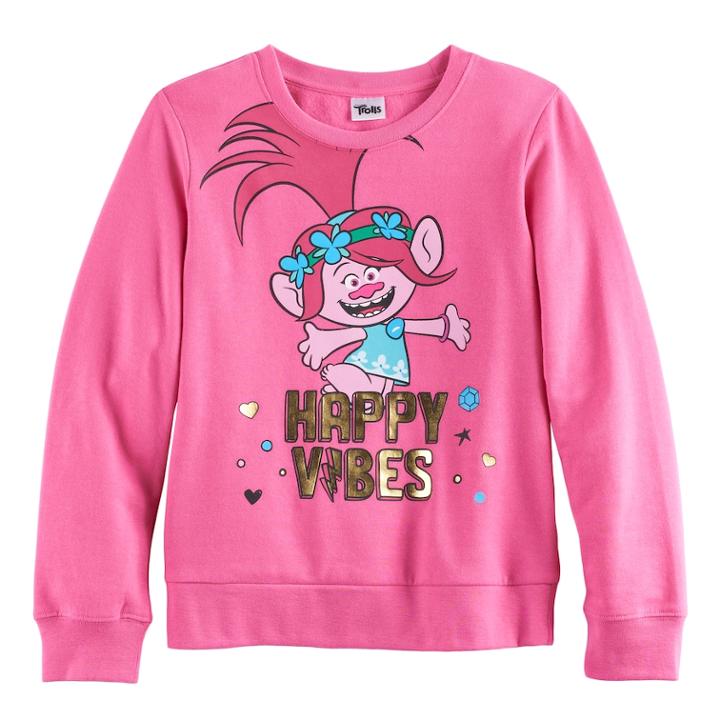 Dreamworks Trolls Poppy Girls 7-16 Happy Vibes Foil Graphic Pullover Sweatshirt, Size: Xl, Brt Pink