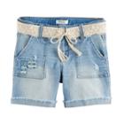 Girls 7-16 & Plus Size Mudd&reg; Crochet Belted Light Wash Denim Midi Shorts, Girl's, Size: 12, Light Blue