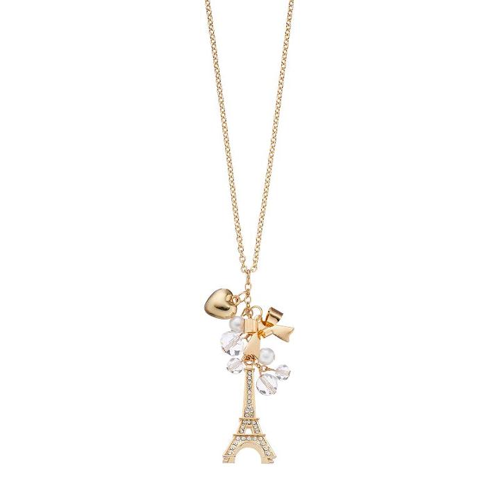 Mudd&reg; Long Eiffel Tower, Heart & Bow Charm Necklace, Women's, Multicolor
