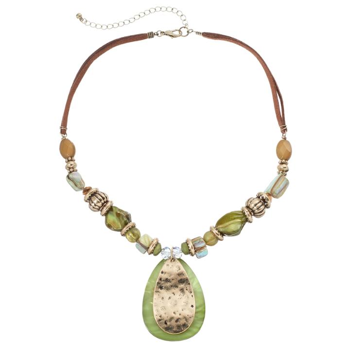 Green Beaded Composite Shell Teardrop Pendant Necklace, Women's, Med Green