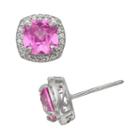 Sterling Silver Lab-created Pink And White Sapphire Halo Stud Earrings, Women's